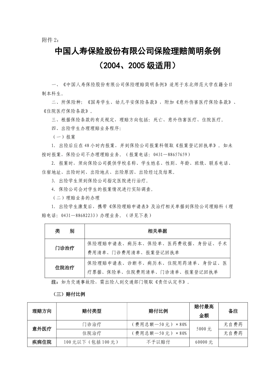 2．《东北师范大学本科学生保险理赔简明条例》-东北师范大_第1页