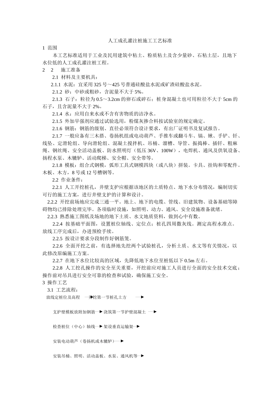 人工成孔灌注桩施工工艺标准_第1页