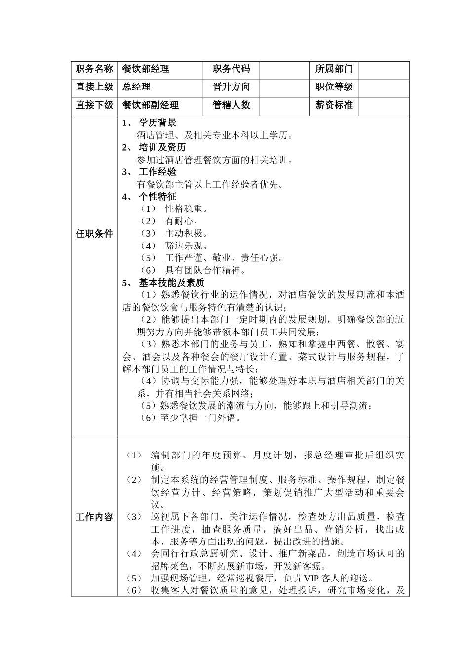 酒店行业岗位职责电子版_第3页