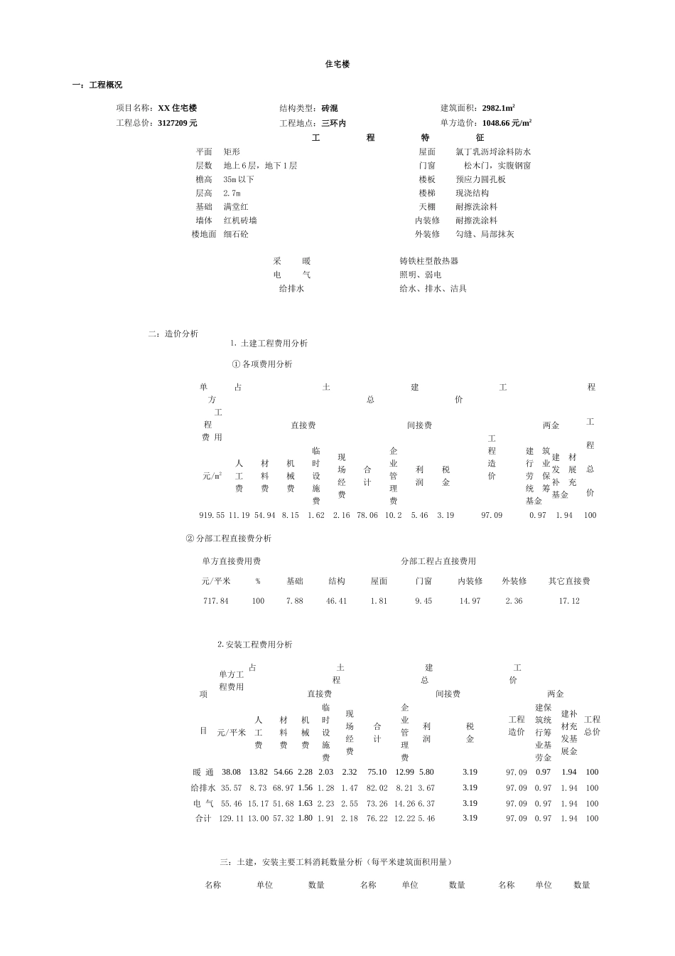 北京某住宅楼造价分析_第1页