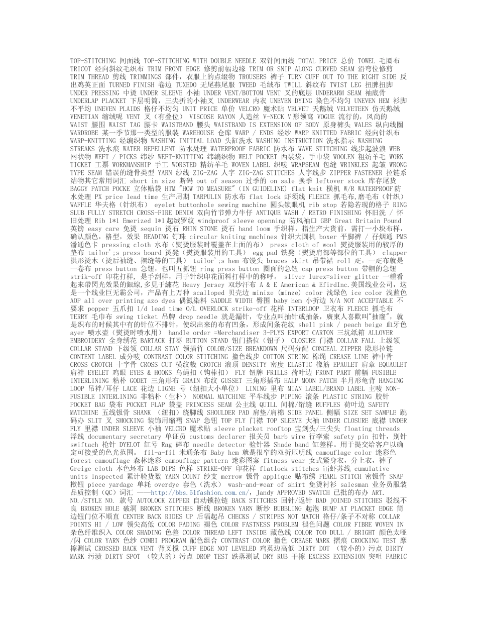 服装英语词典[新手必背]常用服装英语词汇颜色纱线面料针织布裁_第3页