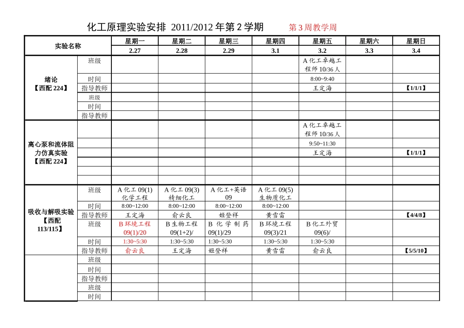浙工大XXXX-XXXX(2)化工原理实验课程安排表-姬登祥XXXX0XXXX_第3页