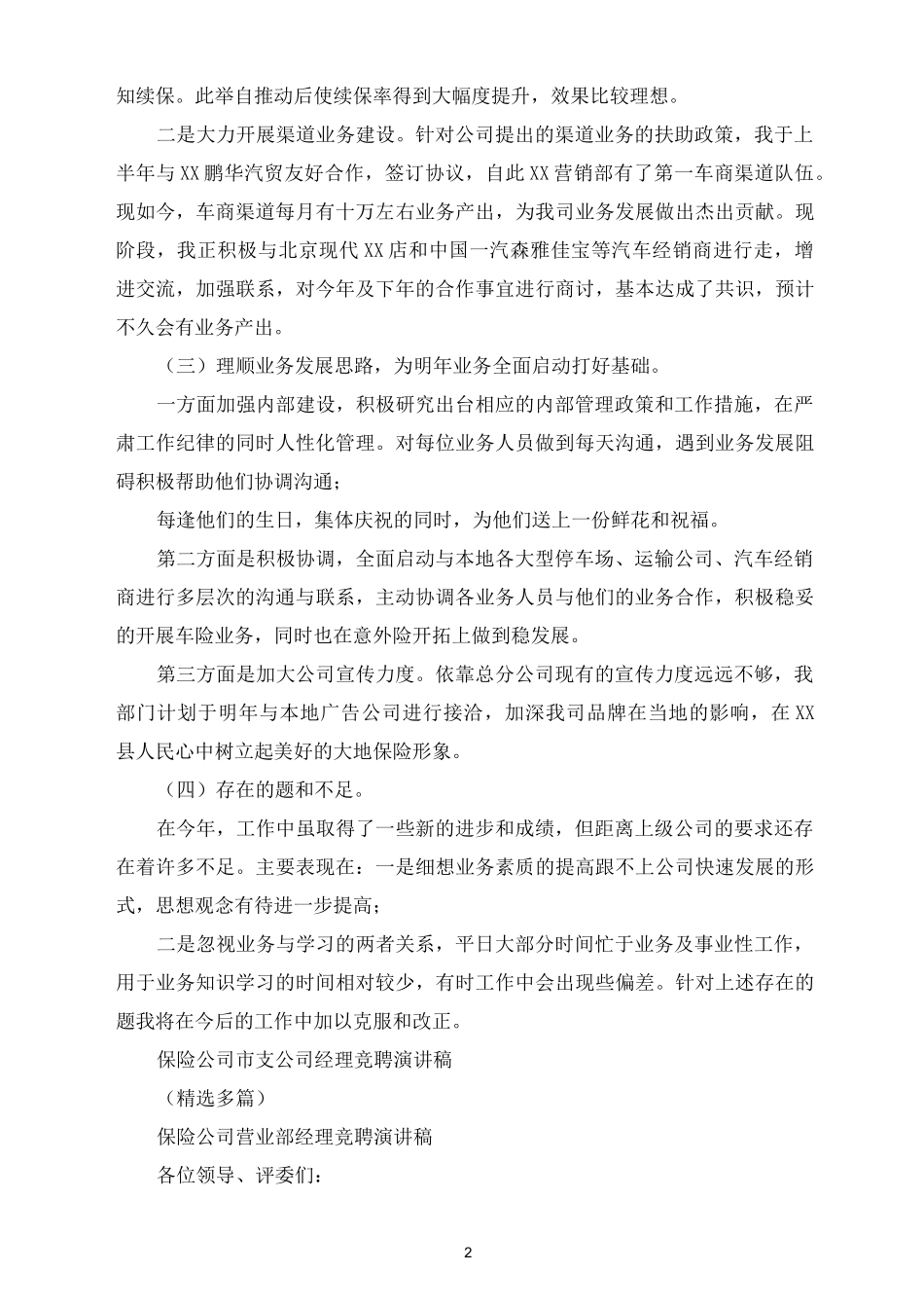 保险公司支公司经理工作总结_第2页