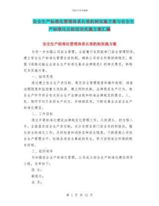 安全生产标准化管理体系长效机制实施方案与安全生产标准化达标活动实施方案汇编