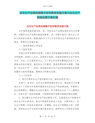 安全生产法律法规集中宣传教育实施方案与安全生产现场处置方案汇编
