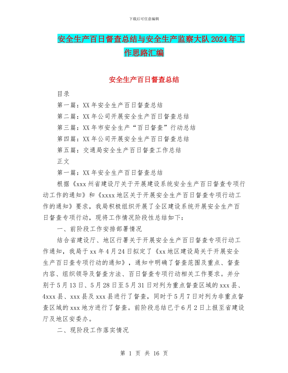 安全生产百日督查总结与安全生产监察大队2024年工作思路汇编_第1页