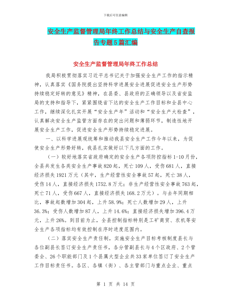 安全生产监督管理局年终工作总结与安全生产自查报告专题5篇汇编_第1页