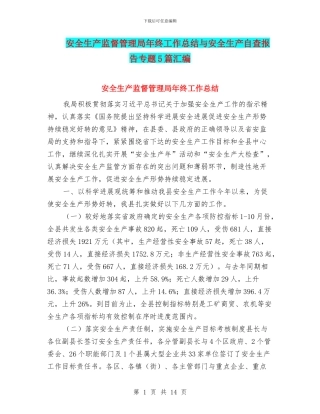 安全生产监督管理局年终工作总结与安全生产自查报告专题5篇汇编