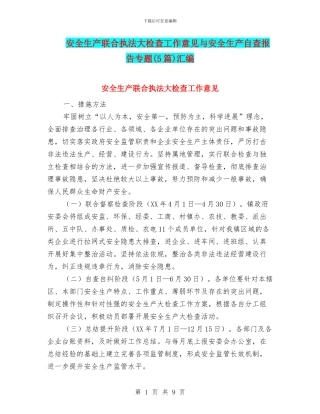 安全生产联合执法大检查工作意见与安全生产自查报告专题汇编