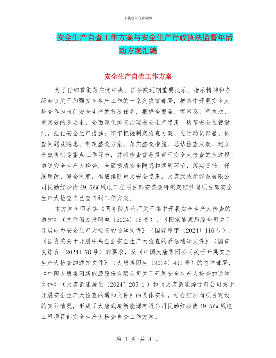 安全生产自查工作方案与安全生产行政执法监督年活动方案汇编_第1页