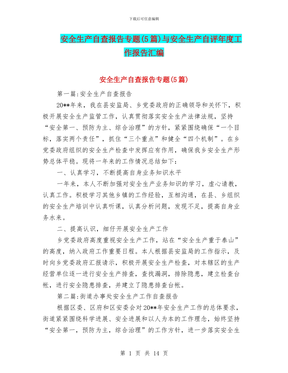 安全生产自查报告专题与安全生产自评年度工作报告汇编_第1页