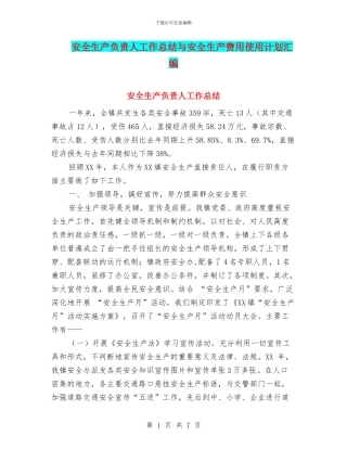 安全生产负责人工作总结与安全生产费用使用计划汇编