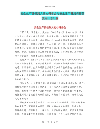 安全生产责任到人的心得体会与安全生产费用安排及使用计划汇编