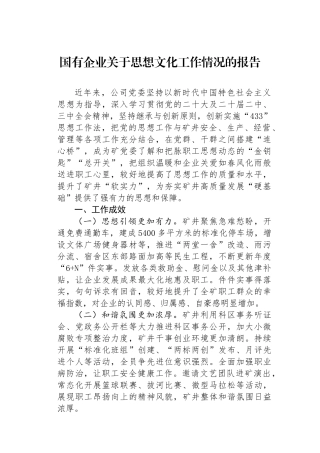 国有企业关于思想文化工作情况的报告