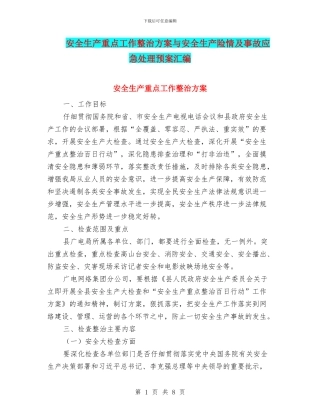 安全生产重点工作整治方案与安全生产险情及事故应急处理预案汇编