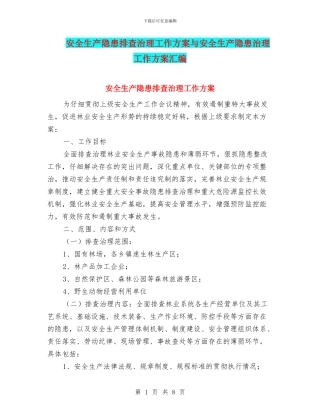 安全生产隐患排查治理工作方案与安全生产隐患治理工作方案汇编