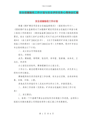 安全设施验收工作计划与安全评价实务心得体会汇编