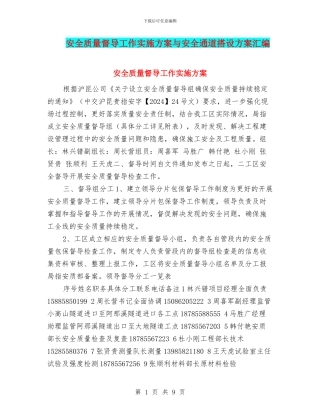 安全质量督导工作实施方案与安全通道搭设方案汇编