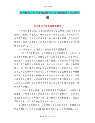 安全重点工作自查情况报告与安全阀校验工作总结汇编