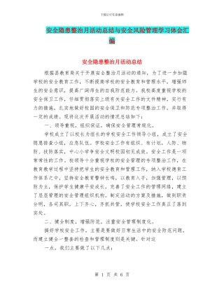 安全隐患整治月活动总结与安全风险管理学习体会汇编