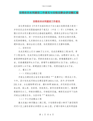 安排农田水利建设工作意见与安检巡察会讲话稿汇编