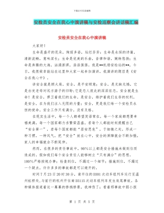 安检员安全在我心中演讲稿与安检巡察会讲话稿汇编