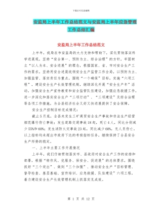 安监局上半年工作总结范文与安监局上半年应急管理工作总结汇编