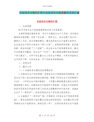 安监局安全情况汇报与安监局安全检查整改总结汇编