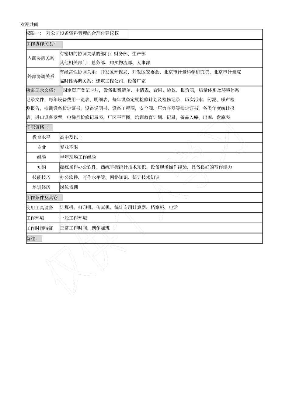 化妆品公司资料管理岗岗位说明书模板_第2页