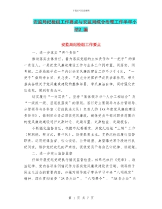 安监局纪检组工作要点与安监局综合治理工作半年小结汇编