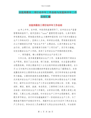 安监局落实三项行动半年工作总结与安监科半年工作总结汇编