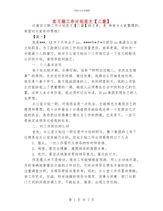 实习期工作计划范文