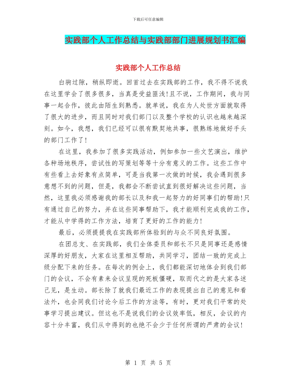 实践部个人工作总结与实践部部门发展规划书汇编_第1页