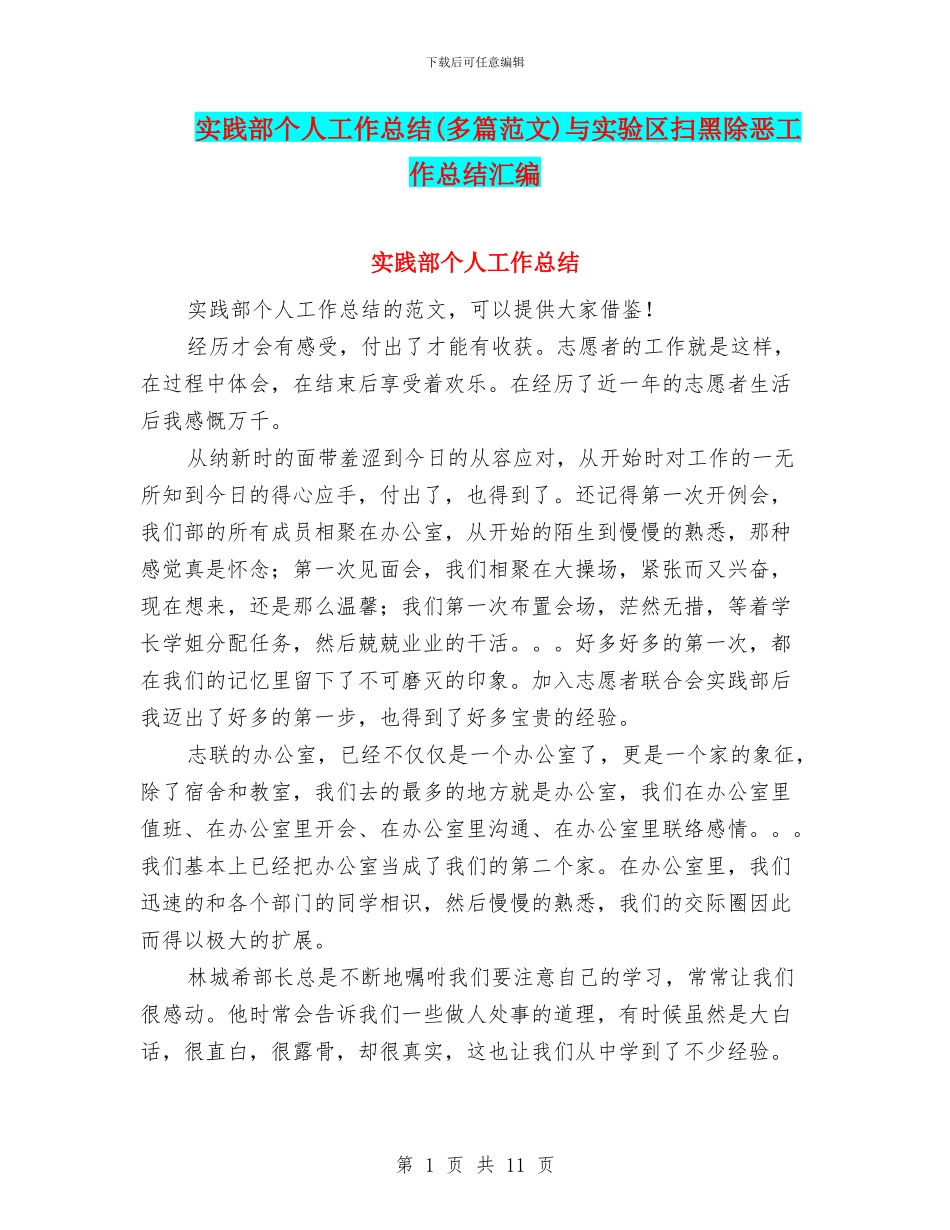 实践部个人工作总结与实验区扫黑除恶工作总结汇编_第1页