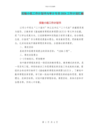 实验小组工作计划书与审计专员2024工作计划汇编