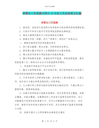 审管办工作思路与审计10月份工作总结范文汇编