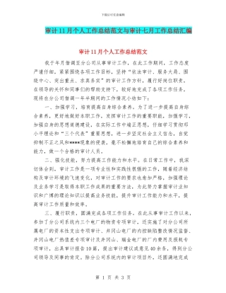 审计11月个人工作总结范文与审计七月工作总结汇编