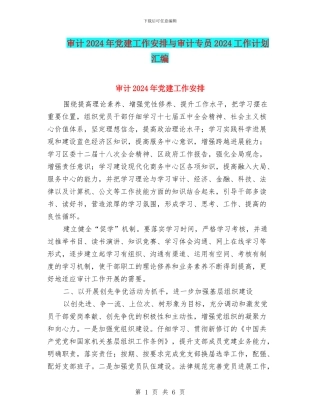 审计2024年党建工作安排与审计专员2024工作计划汇编