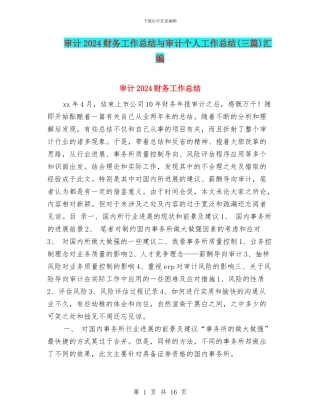 审计2024财务工作总结与审计个人工作总结汇编