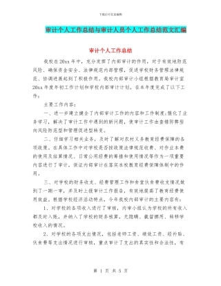 审计个人工作总结与审计人员个人工作总结范文汇编