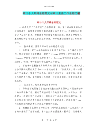 审计个人年终总结范文与审计主任工作总结汇编
