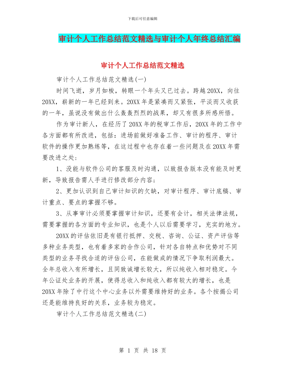 审计个人工作总结范文精选与审计个人年终总结汇编_第1页