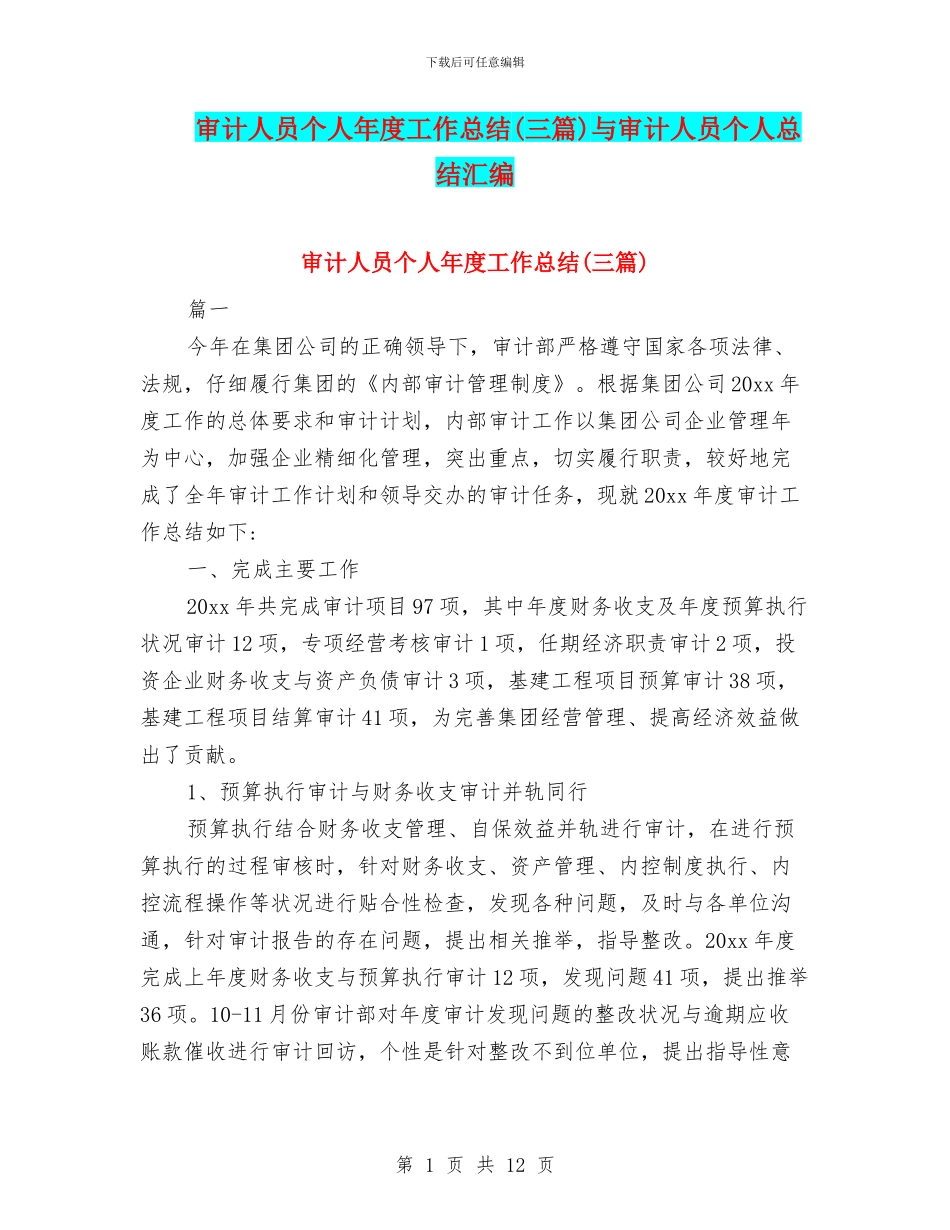 审计人员个人年度工作总结与审计人员个人总结汇编_第1页