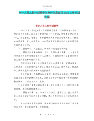 审计人员工作计划报告与审计信息宣传2024工作计划汇编