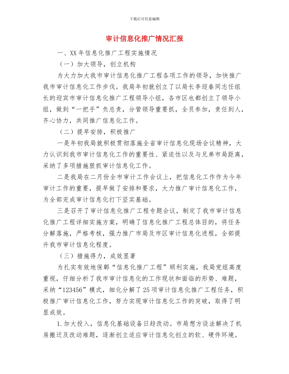 审计会计工作总结范文与审计信息化推广情况汇报汇编_第2页