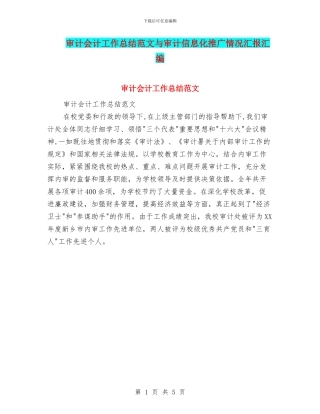 审计会计工作总结范文与审计信息化推广情况汇报汇编