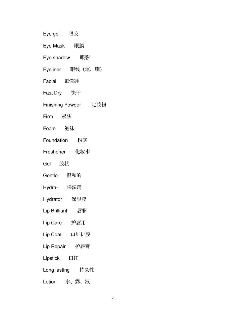化妆品翻译词汇_第2页