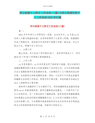 审计助理个人转正工作总结与审计助理年终个人工作总结2024年汇编