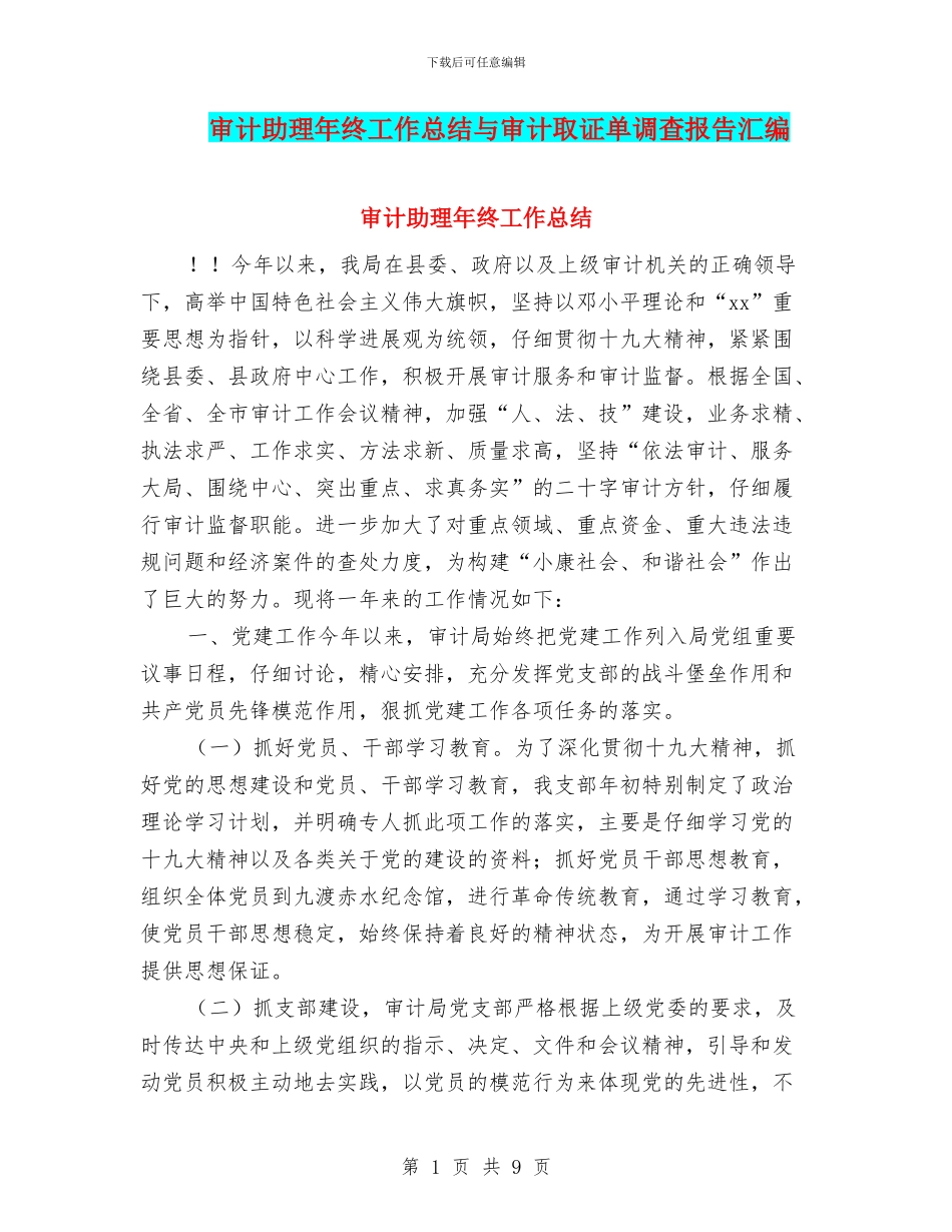 审计助理年终工作总结与审计取证单调查报告汇编_第1页