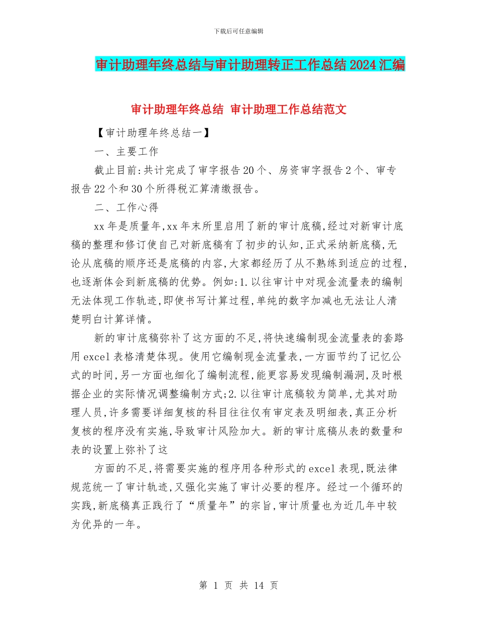 审计助理年终总结与审计助理转正工作总结2024汇编_第1页